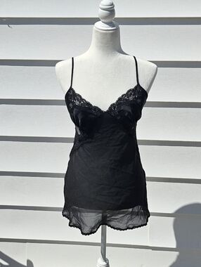 Victoria's Secret Black Satin & Lace Chemise